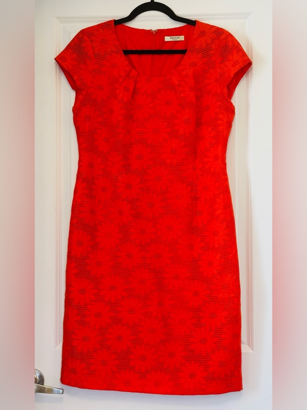 PRECIS Dress Red Pretty Daisy Cotton Poly Lined Cap Slv Sz 12 Petite